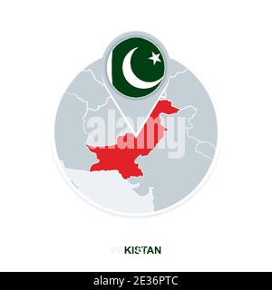 Pakistan Karte und Flagge, Vektor-Karte Symbol mit hervorgehobenen Pakistan Stock Vektor