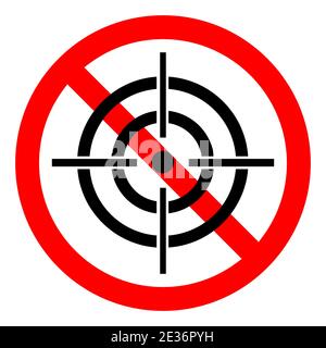 Symbol für Jagdverbot. Das Zielen ist verboten. Rotes Rundschild mit Zielsymbol stoppen oder sperren. Vektorgrafik. Kein AIM-Symbol. Stock Vektor