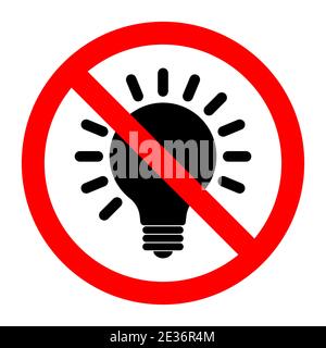 Symbol für keine Glühlampe. Glühbirne ist verboten. Rotes Rundschild mit Glühbirnensymbol stoppen oder sperren. Vektorgrafik. Unzulässiger Vorzeichen. Stock Vektor