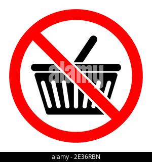 Symbol für das Verbot des Warenkorbs. Der Warenkorb ist verboten. Rotes Rundschild mit Einkaufskorb-Symbol stoppen oder sperren. Vektorgrafik. Kein Warenkorb Stock Vektor