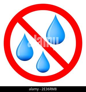 Wasser ist verboten. Symbol „kein Wassertropfen“. Stop oder Verbot roten runden Schild mit Wassertropfen-Symbol. Vektorgrafik. Unzulässiger Vorzeichen. Stock Vektor