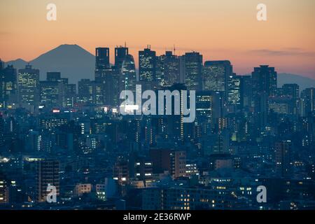 Tokyo Stadtbild mit Fuji in der Abenddämmerung, Japan Stockfoto