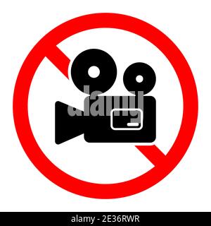 Kein Kamerasymbol. Symbol für Kamerasperre. Camcorder ist verboten. Rotes Rundschild mit Videokamera-Symbol stoppen oder sperren. Vektorgrafik. Stock Vektor