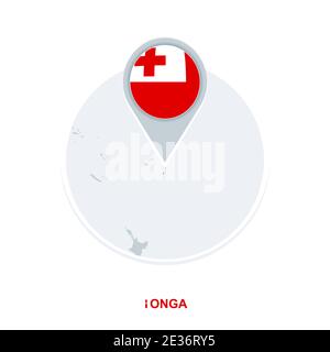 Tonga Karte und Flagge, Vektorkarten-Symbol mit hervorgehobener Tonga Stock Vektor