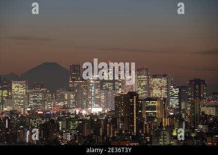 Tokyo Stadtbild mit Fuji in der Abenddämmerung, Japan Stockfoto