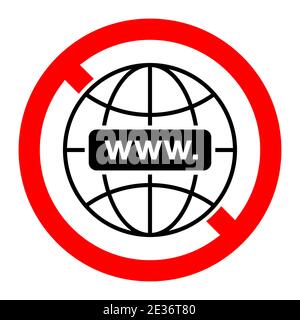 Symbol für Internetverbindungsverbot. Das Internet ist verboten. Rotes Rundschild mit Internetverbindungssymbol stoppen oder sperren. Vektorgrafik. Unzulässiger Vorzeichen. Stock Vektor