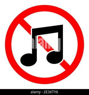 Sound-Ban-Symbol. Musik ist verboten. Rotes Rundschild mit Musiknotensymbol stoppen oder sperren. Vektorgrafik. Unzulässiger Vorzeichen. Stock Vektor
