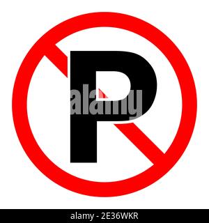 Kein Parkschild. Parken ist verboten. Parkverbot. Rotes Rundschild mit Parksymbol stoppen oder verbieten. Vektorgrafik. Stock Vektor
