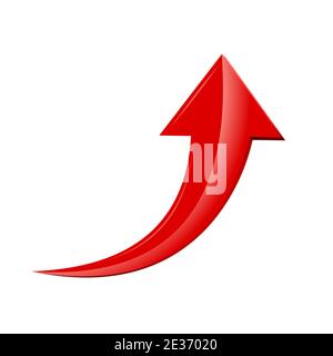 Pfeilsymbol. Roter Pfeil nach oben. Vektorgrafik. Glänzender Pfeil isoliert auf weißem Hintergrund Stock Vektor