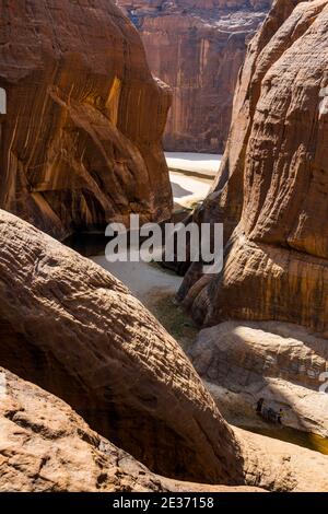 Felsschlucht, Wasserloch Guelta d'Archei, Ennedi-Plateau, Tschad Stockfoto