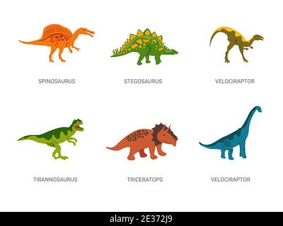 Dinosaurier aus der Jurazeit. Kräftiger roter Spinosaurus mit grünem pflanzenfressenden Stegosaurus. Stock Vektor