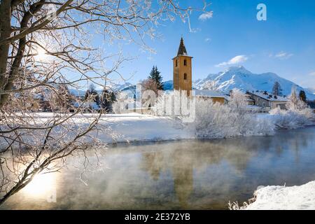 St. Lorenz Kirche, Sils, GR, Schweiz Stockfoto