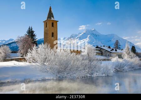 St. Lorenz Kirche, Sils, GR, Schweiz Stockfoto