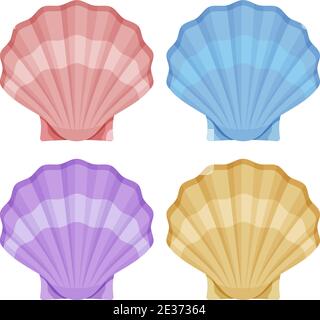 Geschlossene Austernschalen. Rot gerippte Schärpen mit blauen Schatten Welle und lila Muschelschalen Luxus gelbe Dekoration. Stock Vektor