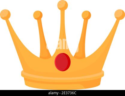 Goldene königliche Krone. Luxuriöse gelbe Kopfbedeckung Könige mit rotem Saphir in der Mitte. Stock Vektor