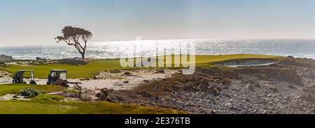 Point Joe, Del Monte Forest, Kalifornien, 17. Februar 2018: Golfplatz Blick auf die Seaside Links des Monterey Peninsula Country Club, auf der Stockfoto