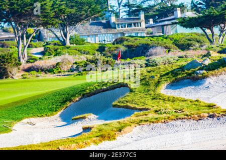 Point Joe, Del Monte Forest, Kalifornien, 17. Februar 2018: Golfplatz Blick auf die Seaside Links des Monterey Peninsula Country Club, auf der Stockfoto