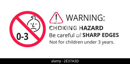 Erstickungsgefahr verboten Schild Aufkleber nicht geeignet für Kinder unter 3 Jahren isoliert auf weißem Hintergrund Vektor-Illustration. Warndreieck, shar Stock Vektor