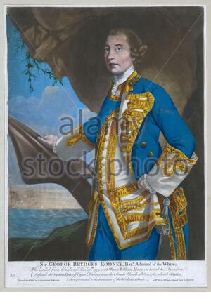 Admiral George Brydges Rodney, 1. Baron Rodney, 1718 – 1792, war ein britischer Marineoffizier, Vintage Illustration von 1780 Stockfoto