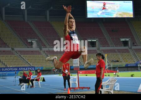 Skopje, Mazedonien - 10.-11. August 2019 Leichtathletik-Europameisterschaften - Dritte Liga. (Männer-Weitsprung, Dreisprung) Stockfoto