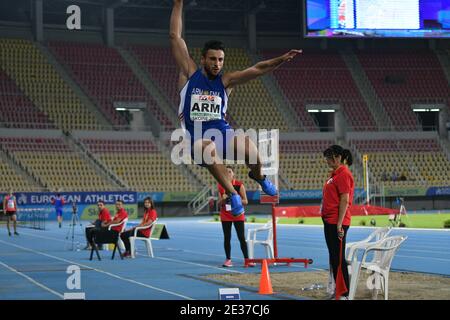 Skopje, Mazedonien - 10.-11. August 2019 Leichtathletik-Europameisterschaften - Dritte Liga. (Männer-Weitsprung, Dreisprung) Stockfoto