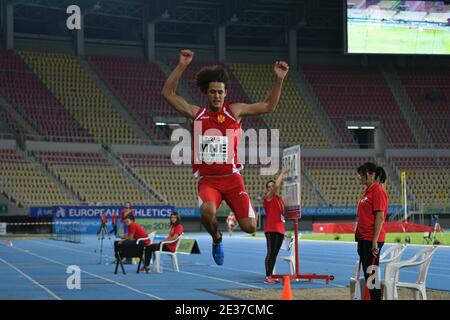 Skopje, Mazedonien - 10.-11. August 2019 Leichtathletik-Europameisterschaften - Dritte Liga. (Männer-Weitsprung, Dreisprung) Stockfoto