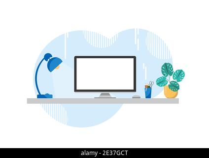 Arbeitsplatz mit einem Computer mit leerem Bildschirm Stock Vektor