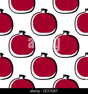 Nahtloses Muster mit Illustration Granatapfel Frucht in Linie Art schwarz Und rote Farbe auf Weiß Stock Vektor