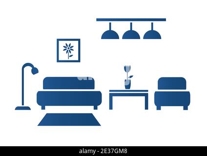 Wohnzimmer mit Sofa, Bild und Tisch Stock Vektor