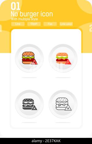 Keine Burger Diät auf weißen Kreis Taste Design Konzept Vorlage. Vektor-Illustration von verbotenen Symbol-Icon-Konzept für das Gesundheitswesen, ui, ux, Website Stock Vektor