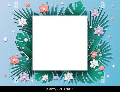 Viele tropische Blätter und Blumen Stock Vektor