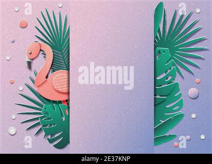 Viele tropische Pflanzen und Flamingos Stock Vektor