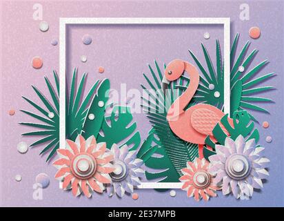 Viele Blumen und Flamingos im Rahmen Stock Vektor