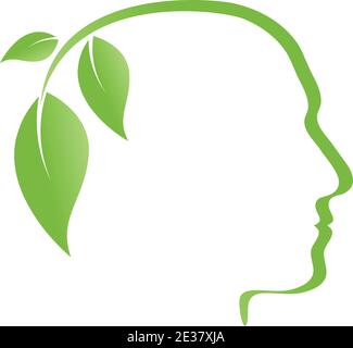 Kopf, Baum, Blätter, Gehirn, Logo, Symbol Stock Vektor