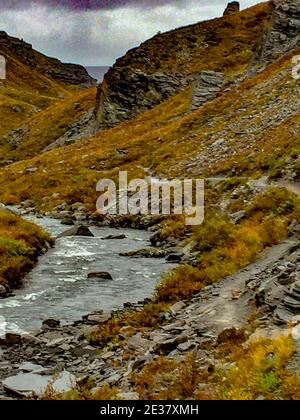 Denali, Alaska, USA: 5. September 2016: Panorama des Savage River Canyon. Stockfoto