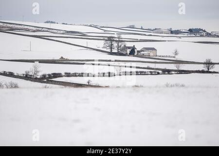 Staindrop, County Durham, Großbritannien. Donnerstag, 7. Januar 2021: Als in Teilen von County Durham über Nacht mehr Schnee fiel, fiel die Temperatur in Großbritannien auf A Stockfoto