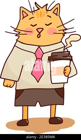 Niedliche Cartoon Hand gezeichnet Katze mit Tasse Kaffee. Liebenswert Vektor Clip Art für Ihr Design. Isoliert auf wight. Stock Vektor