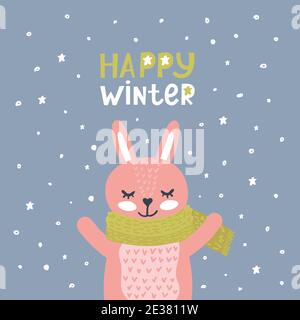 Weihnachtskarte mit niedlichen Kaninchen Vektor-Illustration Stock Vektor