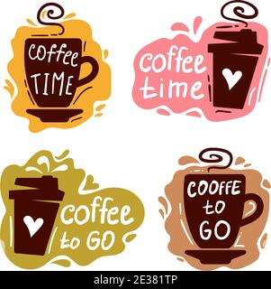 Kaffee Doodle Logo. Restaurant Kaffee Abzeichen, Café Barista Menü Typografie. Handgezeichneter Vektor-Balken. Stock Vektor