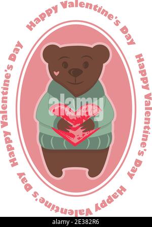 Valentinstags-Grußkarte mit Schriftzug und Bear Holding Heart Stock Vektor
