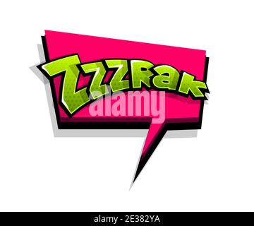 Schriftzug zrak, zzz, smack. Soundeffekte mit Comic-Logo. Vektorblase Symbol Sprachphrase, Zeichentrickfilm Schriftart Etikett, Sounds Illustration. Comics Buch funn Stock Vektor