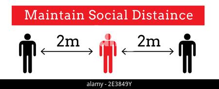 Halten Sie einen sozialen Abstand von 2 Metern von allen um Sie herum ein unterschreiben Sie, um die Verbreitung von COVID-19 zu verhindern Stock Vektor