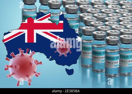 Impfkampagne in Australien. Der Kampf gegen das Coronavirus in der Welt Stockfoto