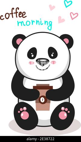 Cute Panda Vektor-Charakter, bunte Illustration Panda, Vektor-Illustration mit Text. Kaffee am Morgen. Stock Vektor