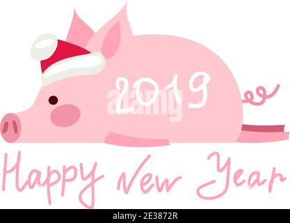 Vector Illustration, glückliches Neues Jahr 2019 lustige karte Design mit cartoon Schwein Stock Vektor