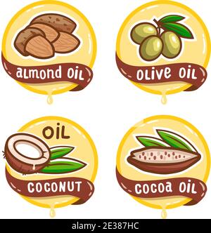 Logo-Set für Samenöl. Sammlung von Bio-Naturprodukten, Vektor-Embleme. Stock Vektor