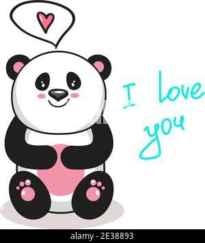 Cute Panda Vektor-Charakter, bunte Illustration Panda, Vektor-Illustration mit Text. Valentinstag. Stock Vektor