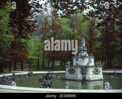 JARDIN-FUENTE DE LAS RANAS O DE LATONA. LAGE: PALACIO REAL-JARDINES. LA GRANJA DE SAN ILDEFONSO. SEGOVIA. SPANIEN. Stockfoto