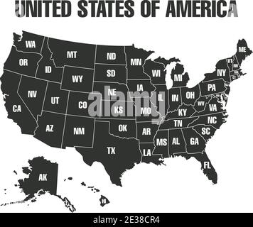 Karte von Staaten Grenzen der USA oder Amerika isoliert Stock Vektor