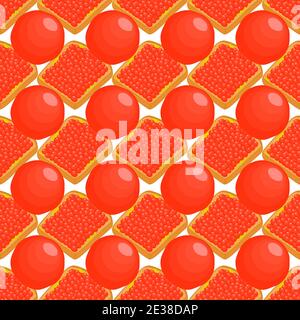 Illustration zum Thema große Muster identische Arten Fisch Kaviar, Ei gleiche Größe. Eiermuster aus frischem Fischkaviar für farbigen Druck auf Wallpa Stock Vektor